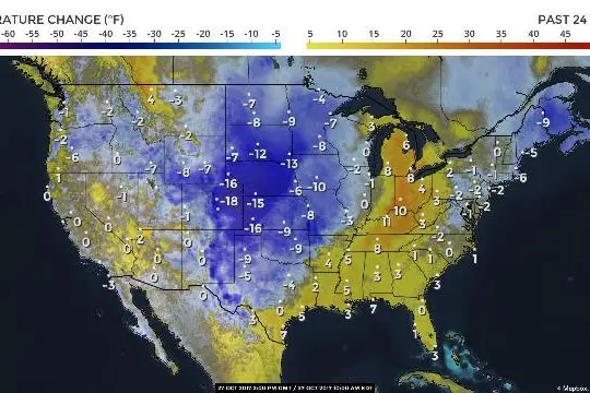 Temperature change map from weather.com
